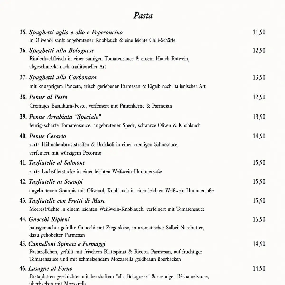 Speisekarte, Trattoria Dauti