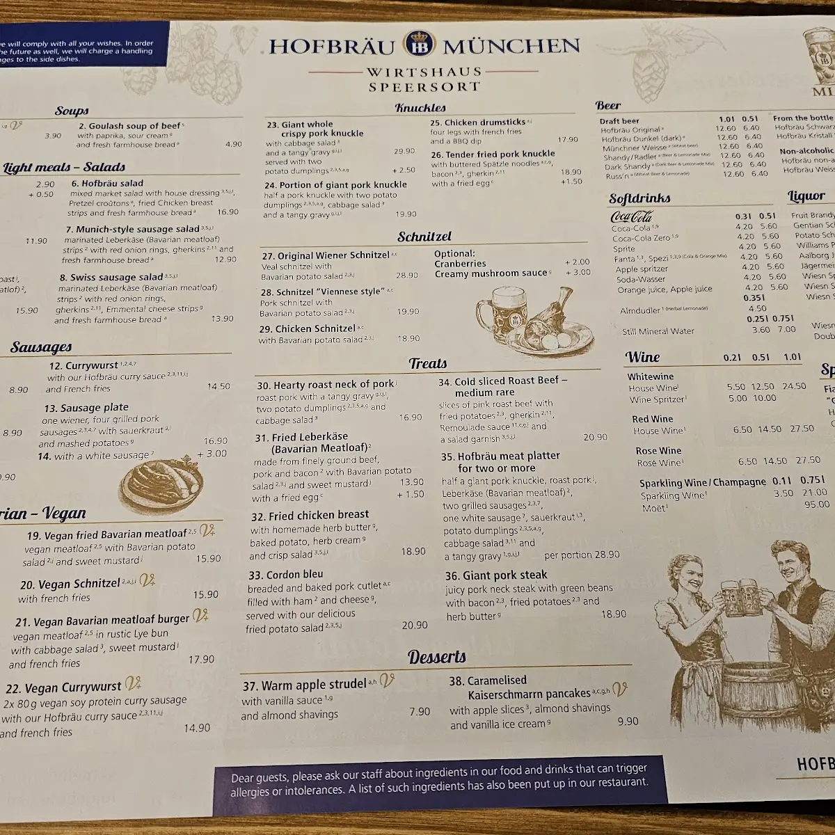 Speisekarte, Hofbräu Wirtshaus Speersort