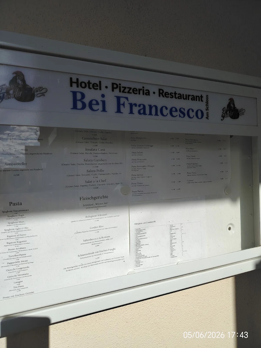 Speisekarte, Pizzeria & Hotel - Bei Francesco