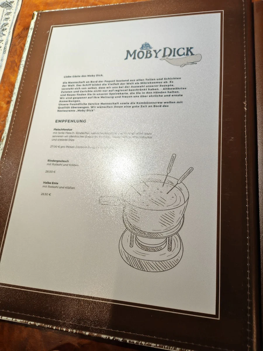 Speisekarte, Restaurant Moby Dick