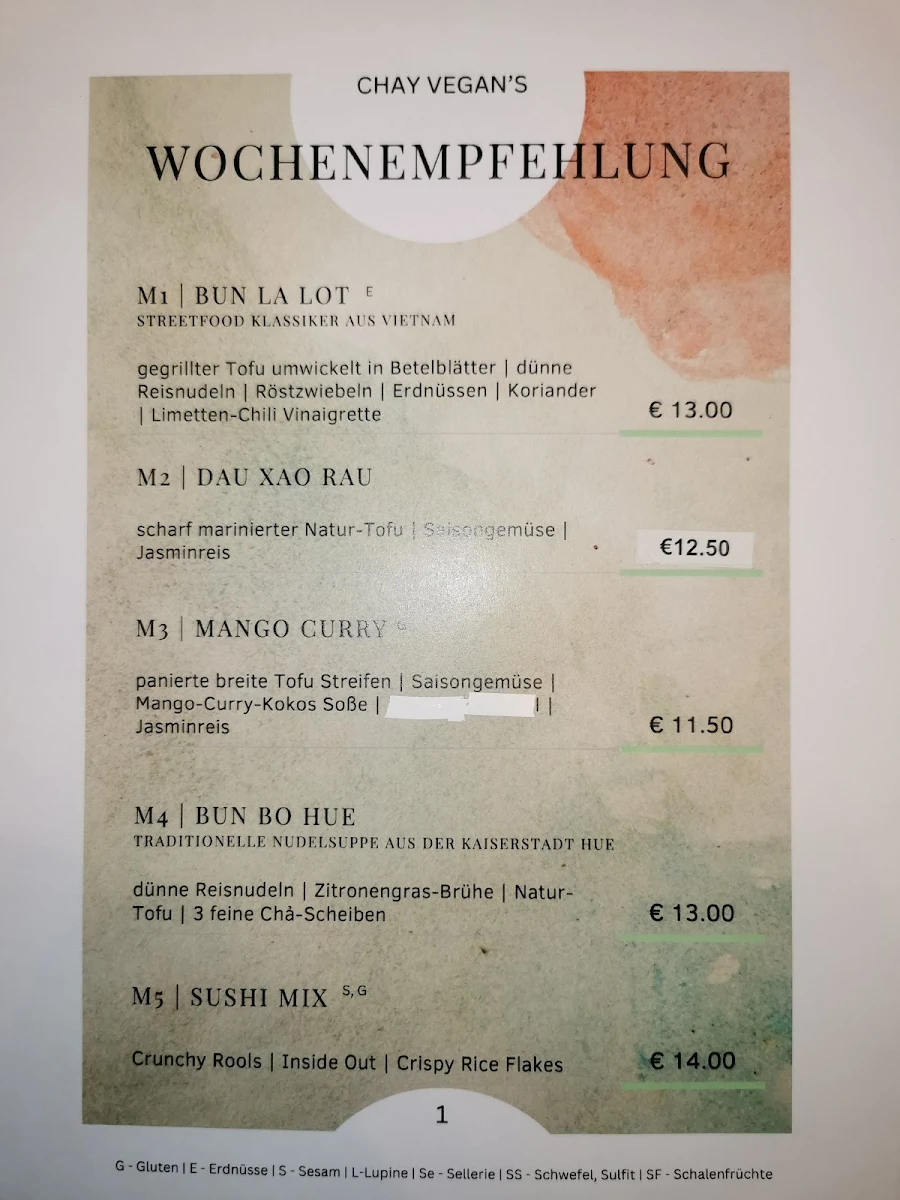 Speisekarte, Chay Vegan Kitchen