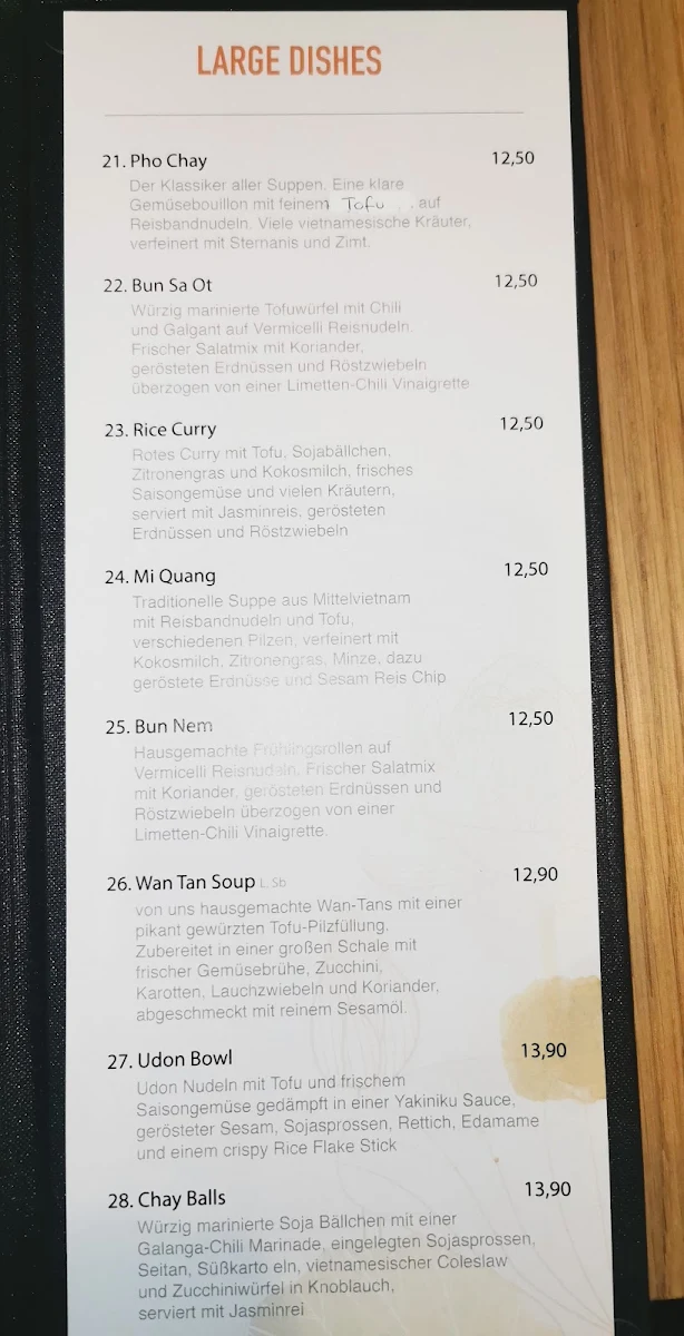 Speisekarte, Chay Vegan Kitchen