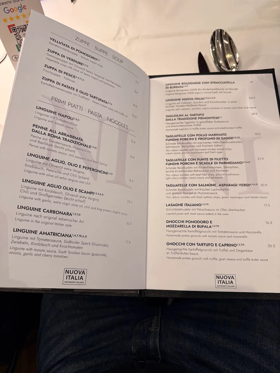 Speisekarte, Ristorante Nuova Italia-Berlin Gendarmenmarkt