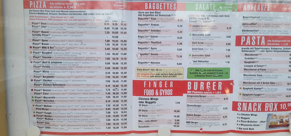 Speisekarte, Enzos Pizza-Bring-Dienst