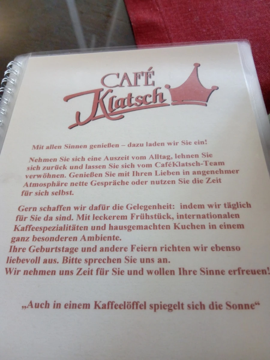 Speisekarte, Café Klatsch