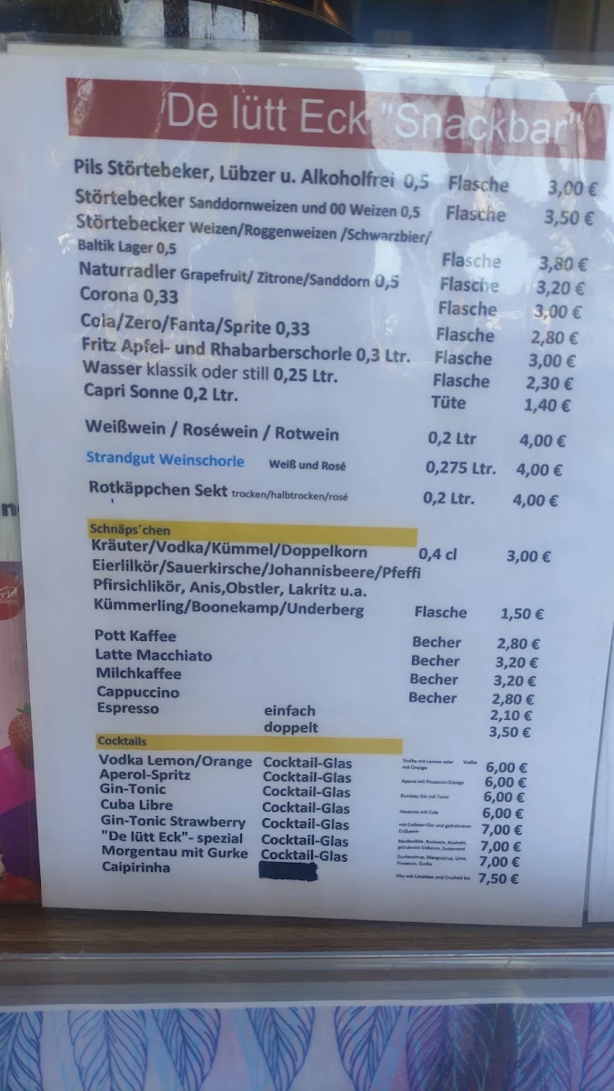 Speisekarte, De lütt Eck "Prerows Snackbar"