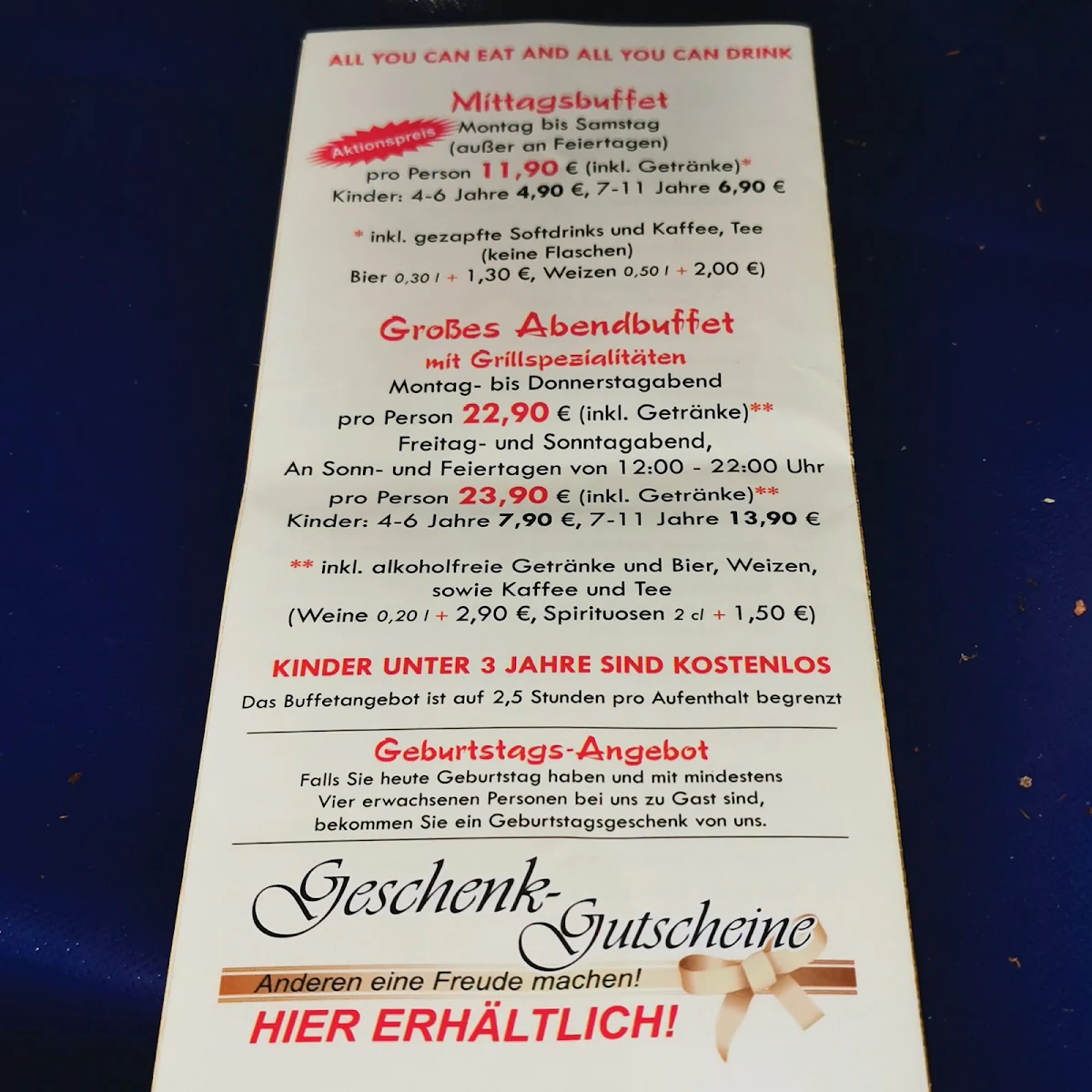 Speisekarte, Gourmet Tempel Osnabrück