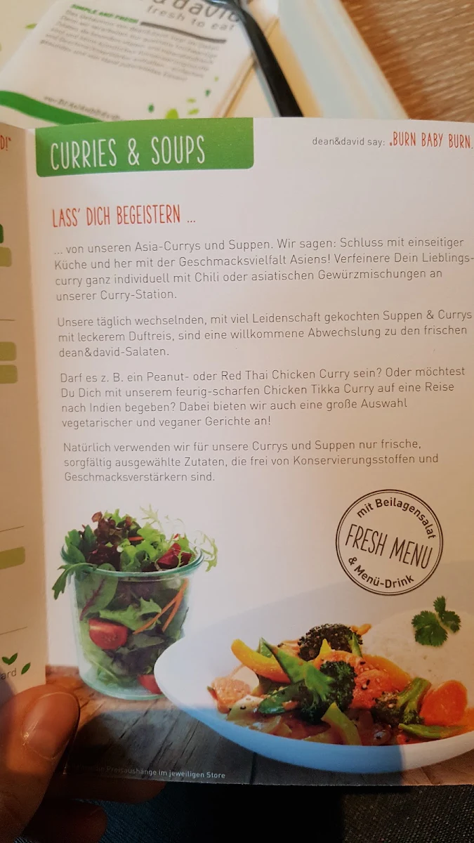 Speisekarte, dean&david | Bowls, Salate, Curries & Snacks in den Höfen am Brühl, Leipzig