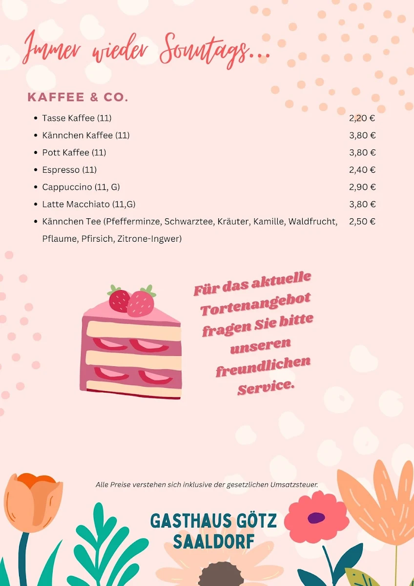 Speisekarte, Gasthaus Götz