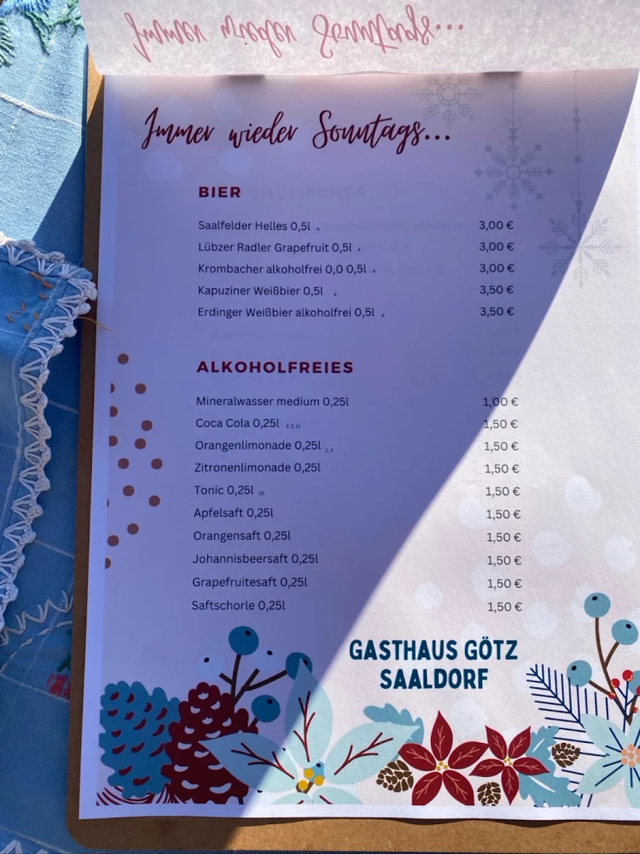 Speisekarte, Gasthaus Götz
