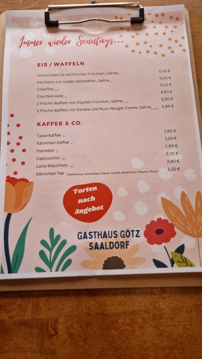 Speisekarte, Gasthaus Götz