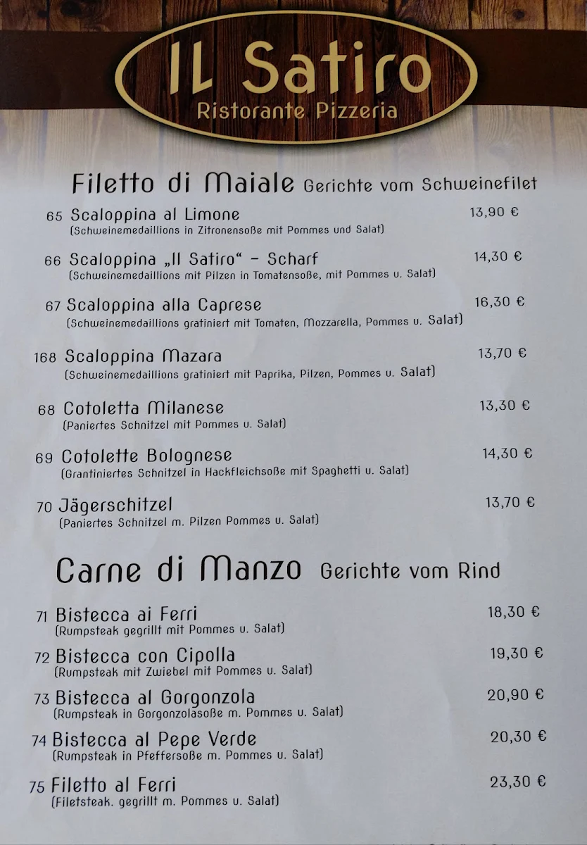 Speisekarte, Ristorante Il Satiro