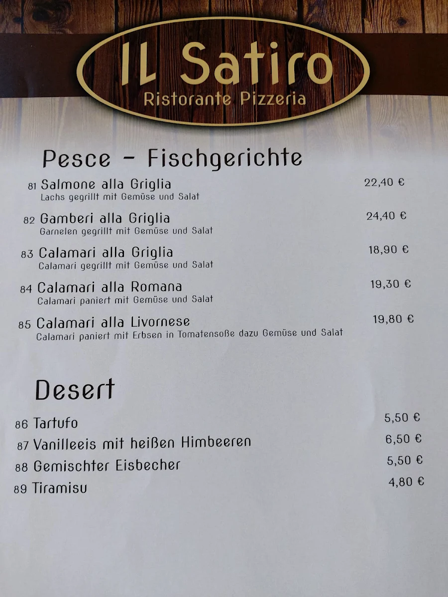 Speisekarte, Ristorante Il Satiro