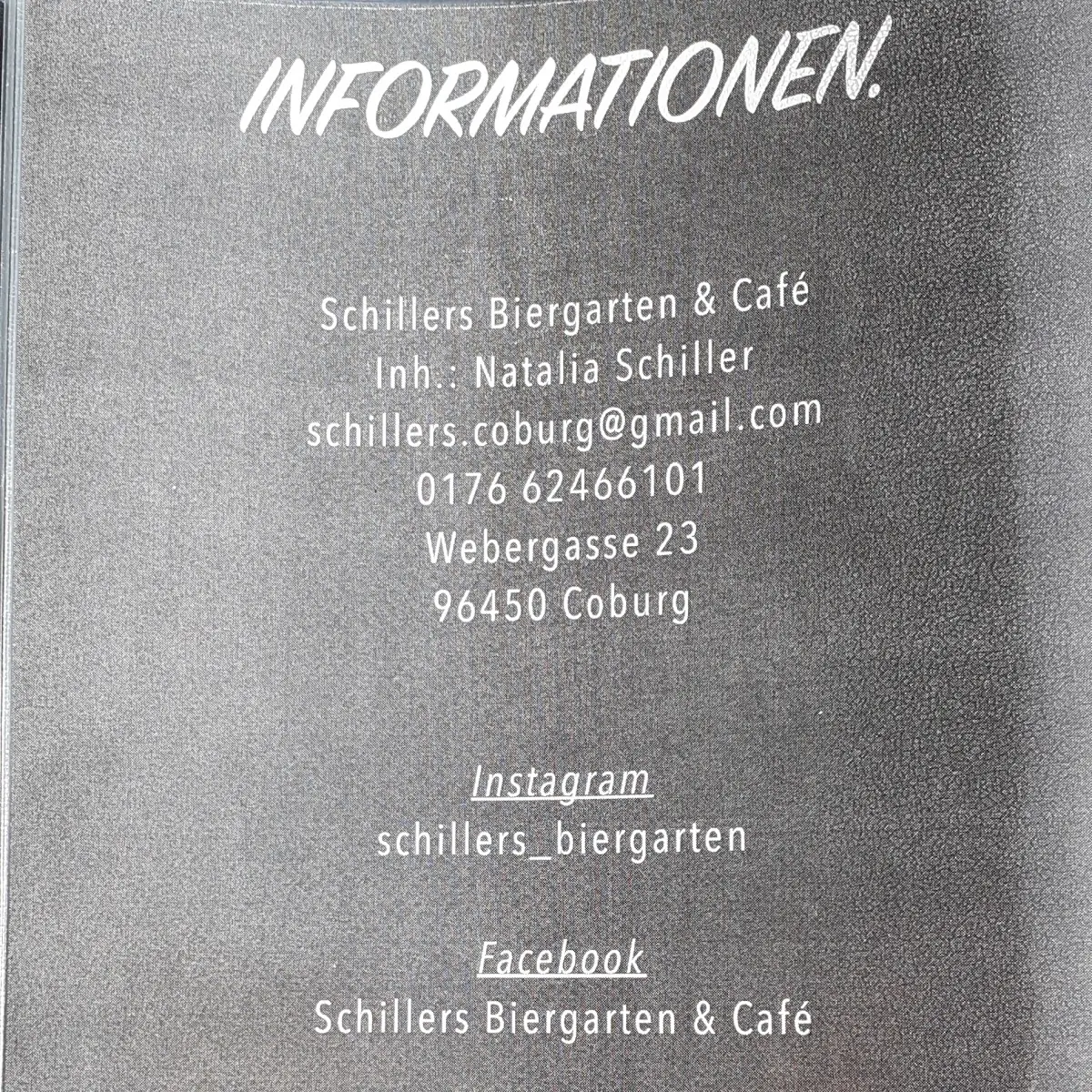 Speisekarte, Schillers Biergarten & Café