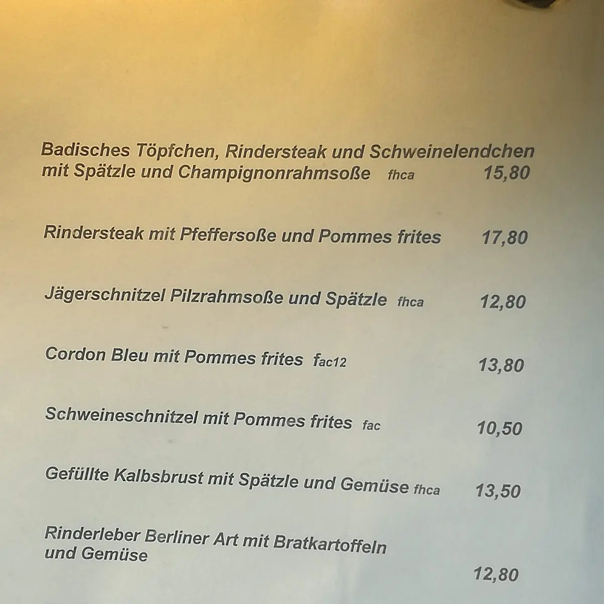Speisekarte, Kanne
