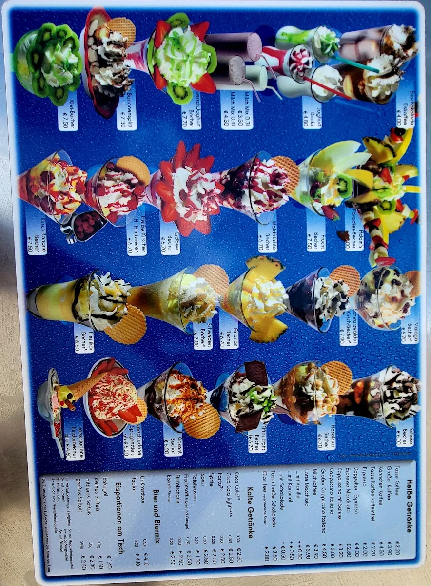 Speisekarte, Eiscafé Adam