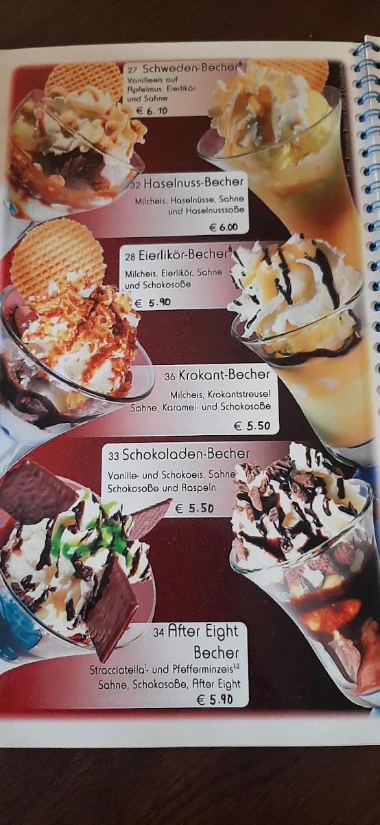 Speisekarte, Eiscafé Adam