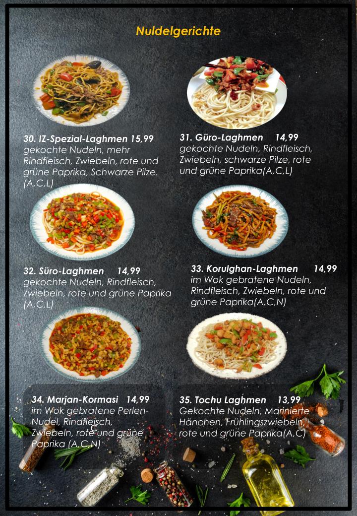Speisekarte, IZ Uigurisches Restaurant