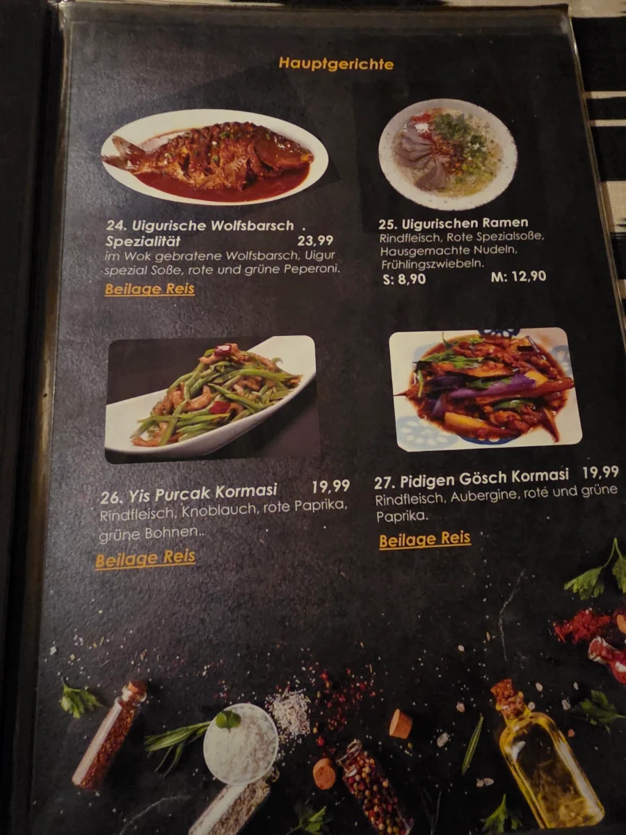 Speisekarte, IZ Uigurisches Restaurant
