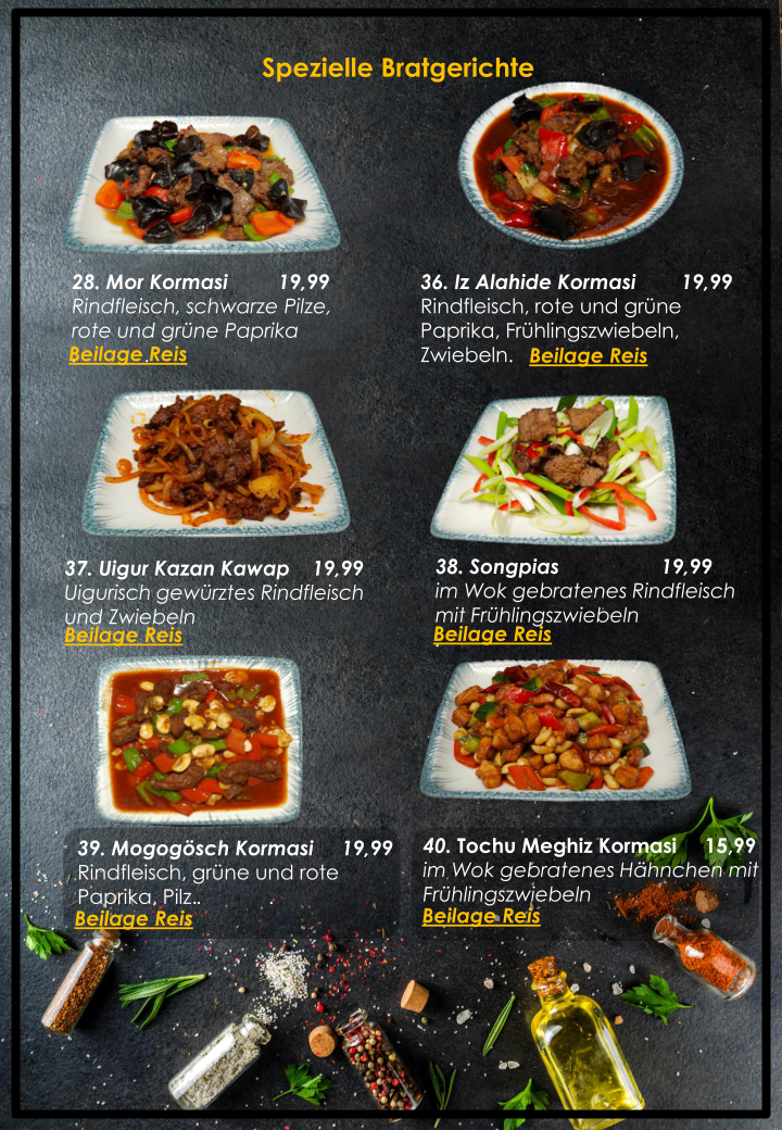 Speisekarte, IZ Uigurisches Restaurant