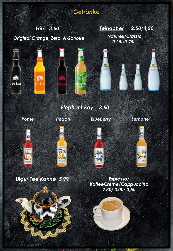Speisekarte, IZ Uigurisches Restaurant