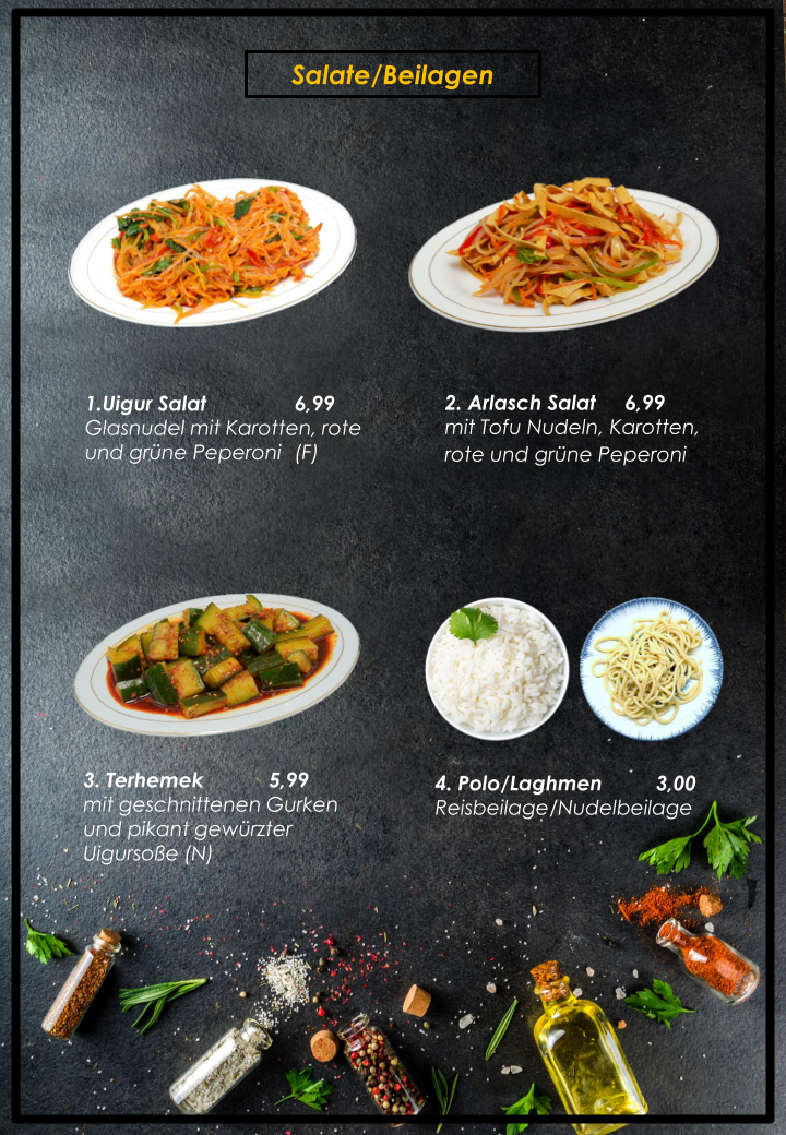 Speisekarte, IZ Uigurisches Restaurant