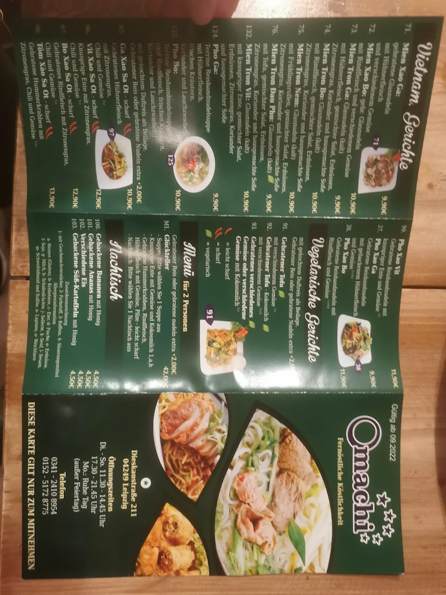 Speisekarte, Omachi Fernöstliche Küche