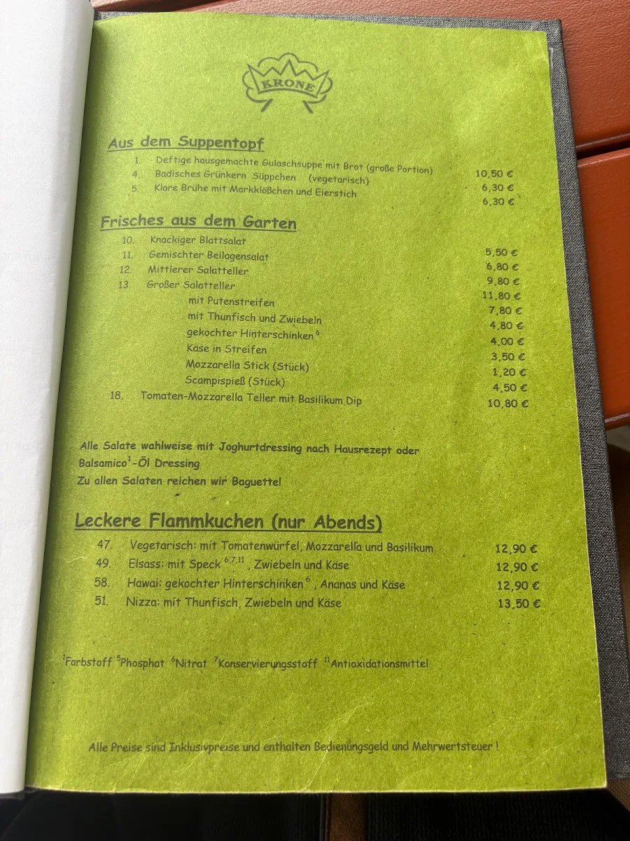 Speisekarte, Krone-Diedesheim