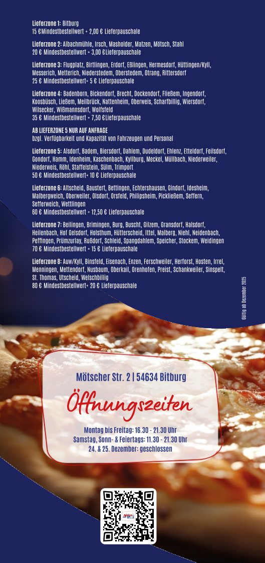 Speisekarte, Sylvie's American Pizza