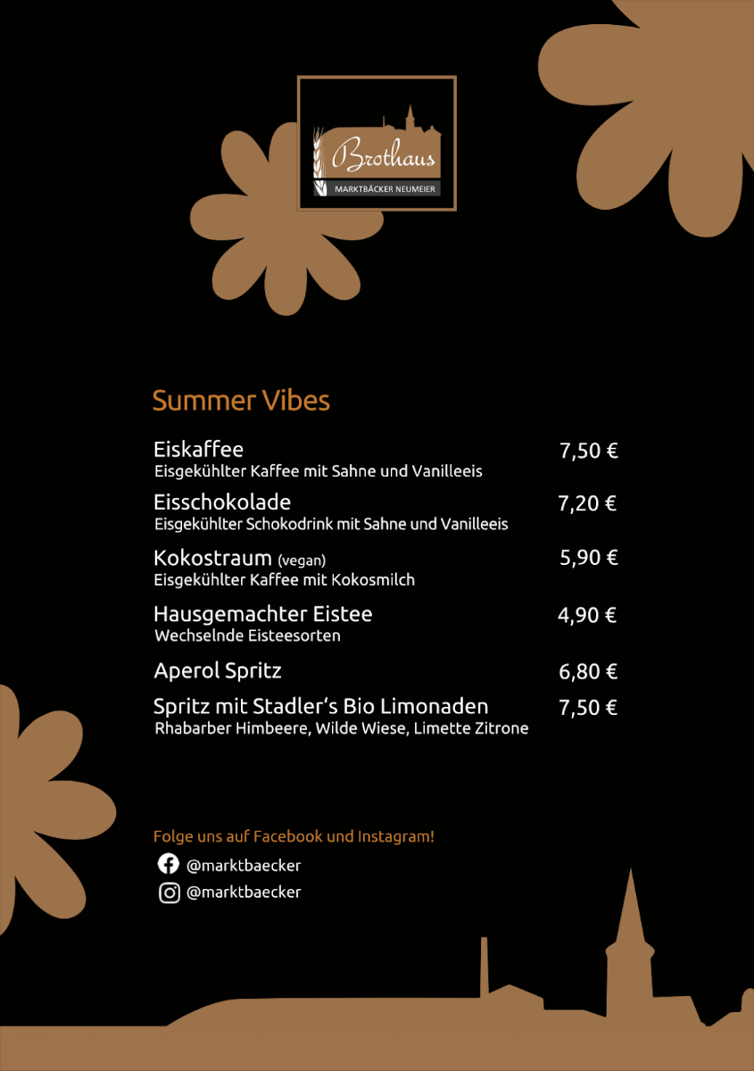 Speisekarte, Brothaus Marktbäcker Neumeier
