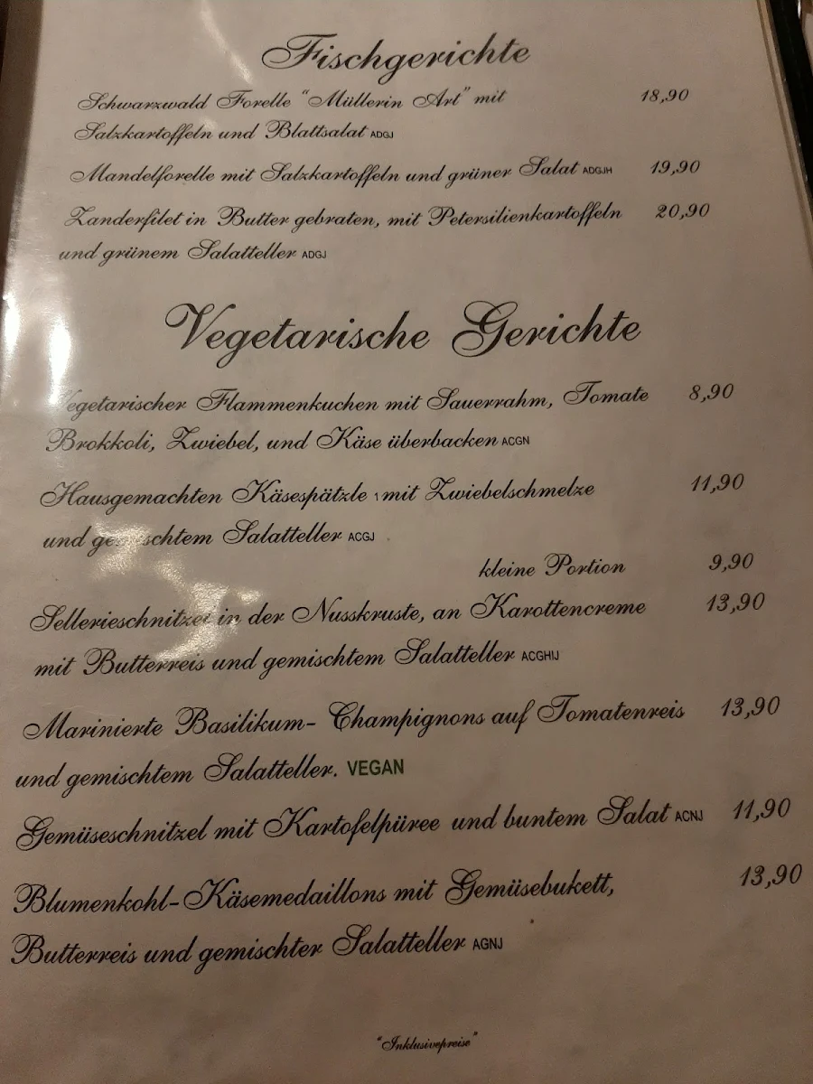 Speisekarte, Gasthaus zum Rauhen Mann