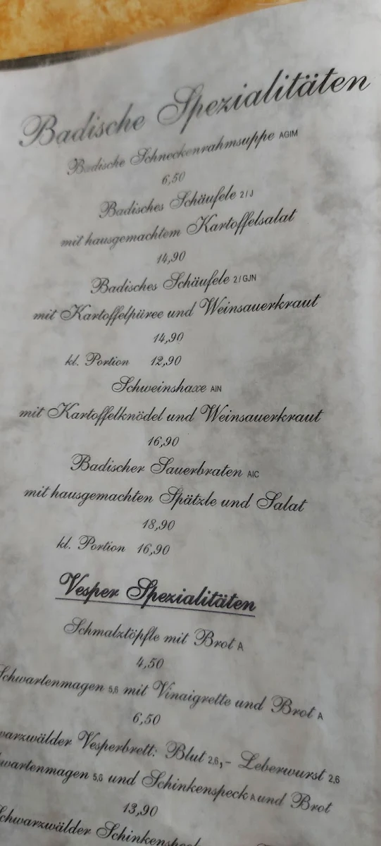 Speisekarte, Gasthaus zum Rauhen Mann