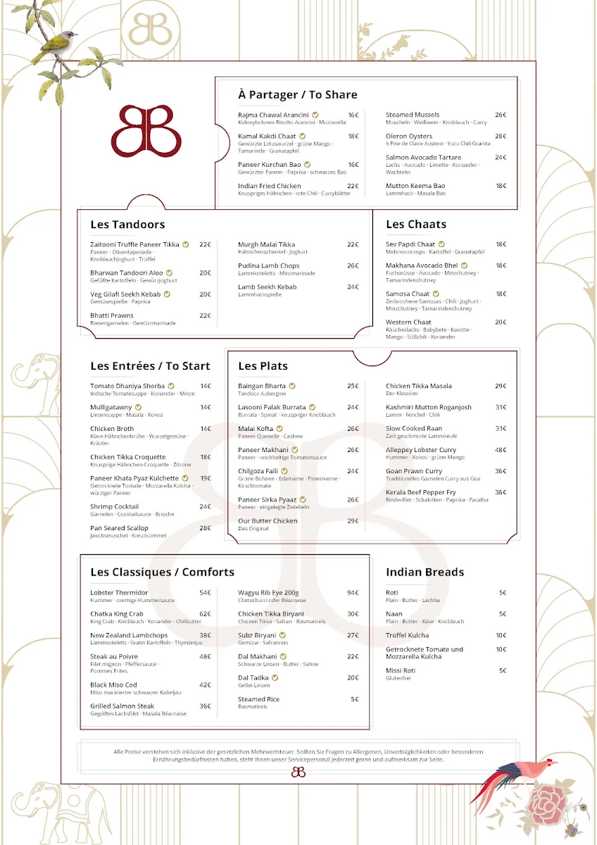 Speisekarte, Bombay Brasserie