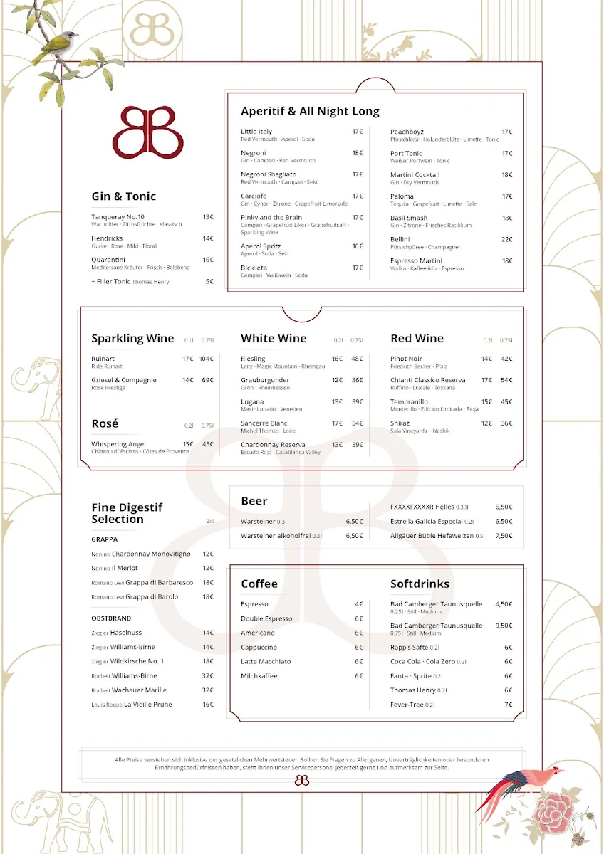 Speisekarte, Bombay Brasserie