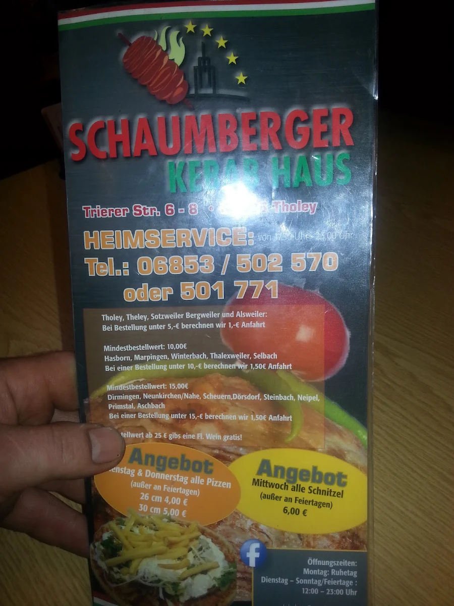 Speisekarte, Schaumberger Kebab Haus