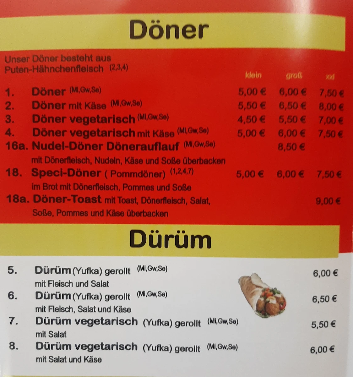 Speisekarte, Schaumberger Kebab Haus