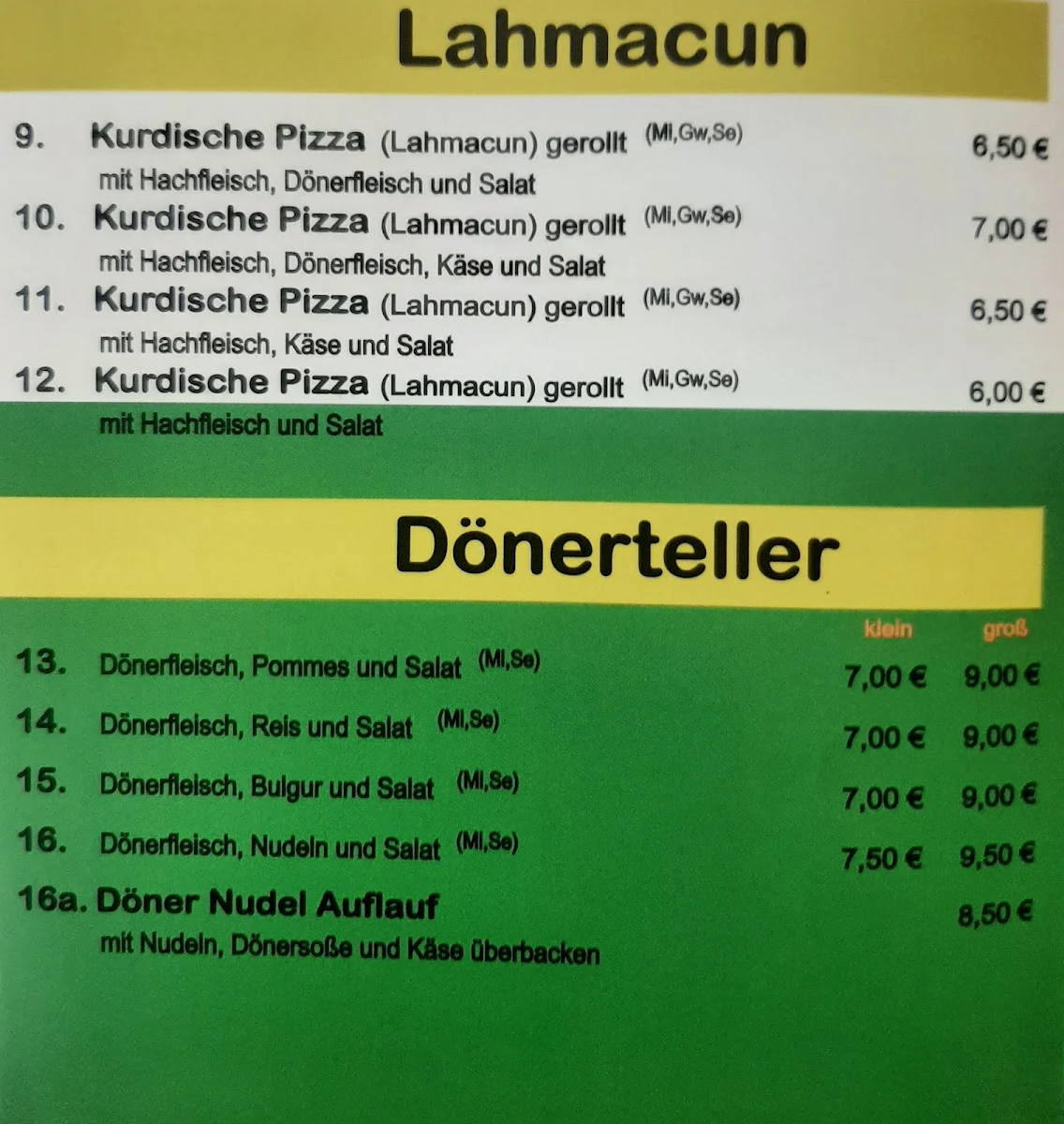 Speisekarte, Schaumberger Kebab Haus