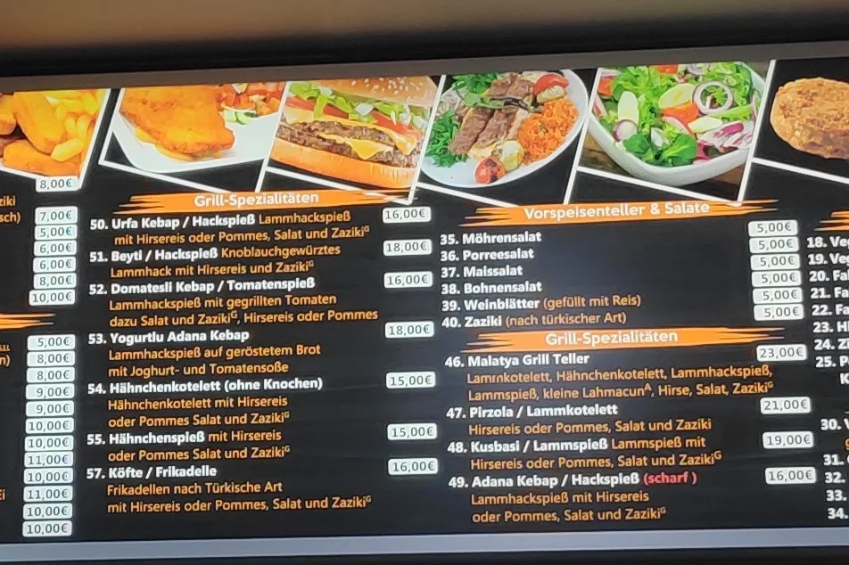 Speisekarte, Malatya Grill