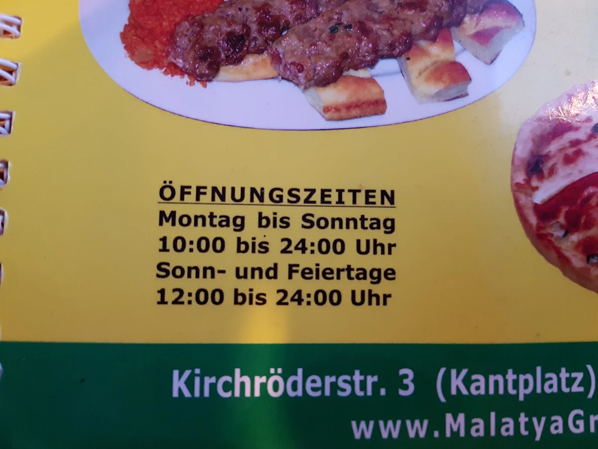 Speisekarte, Malatya Grill