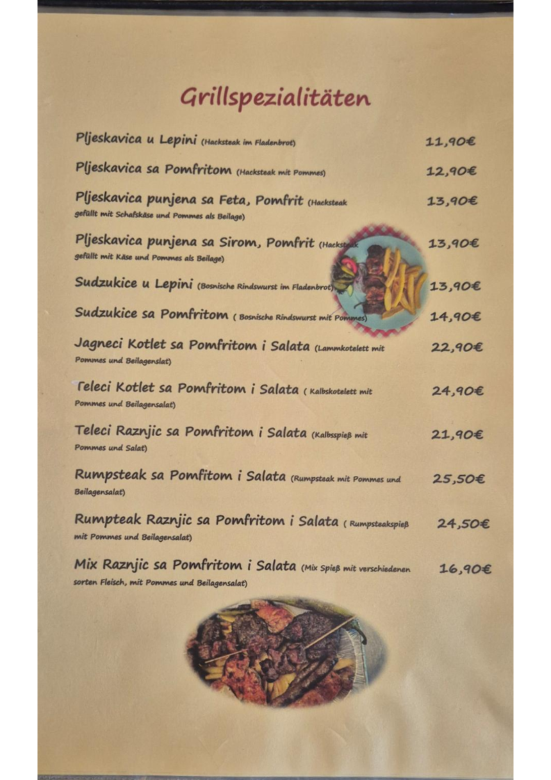 Speisekarte, A&M BALKAN GRILL