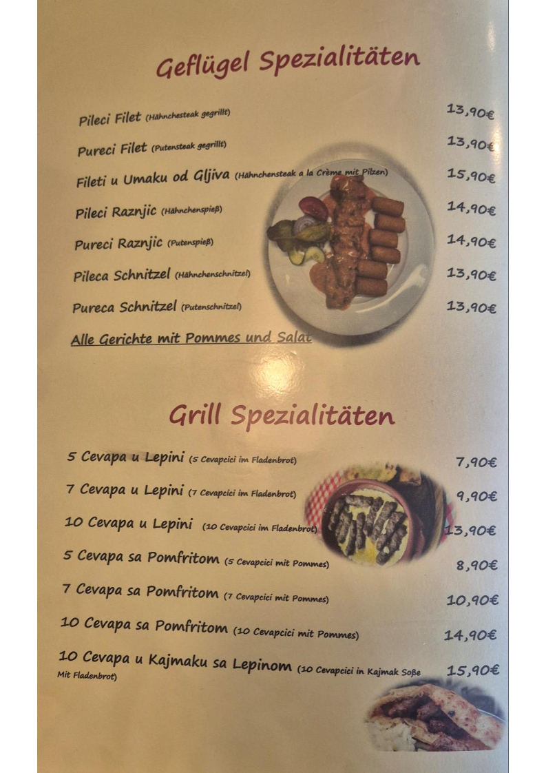 Speisekarte, A&M BALKAN GRILL