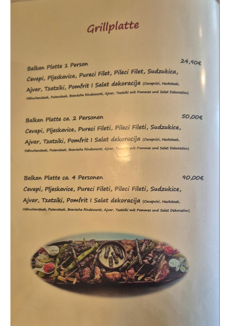 Speisekarte, A&M BALKAN GRILL