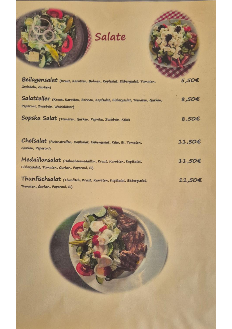 Speisekarte, A&M BALKAN GRILL