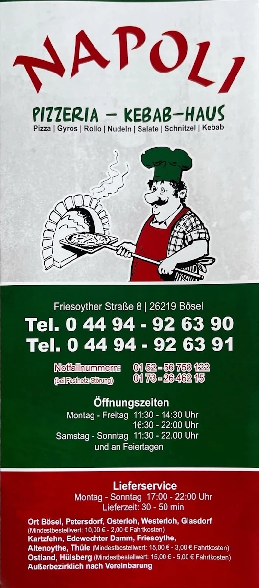 Speisekarte, Pizzeria Napoli