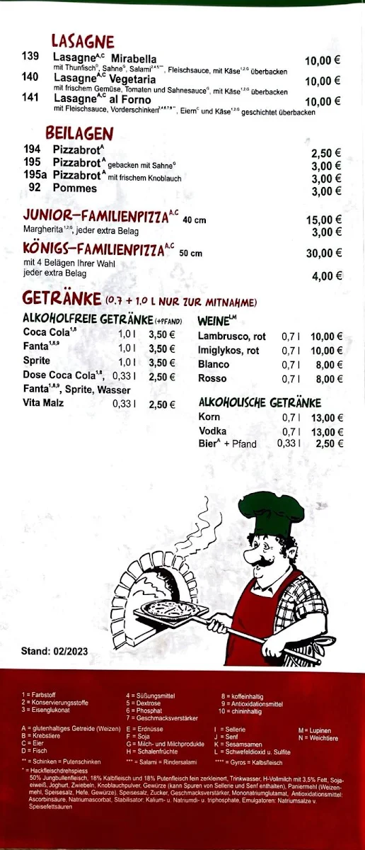Speisekarte, Pizzeria Napoli