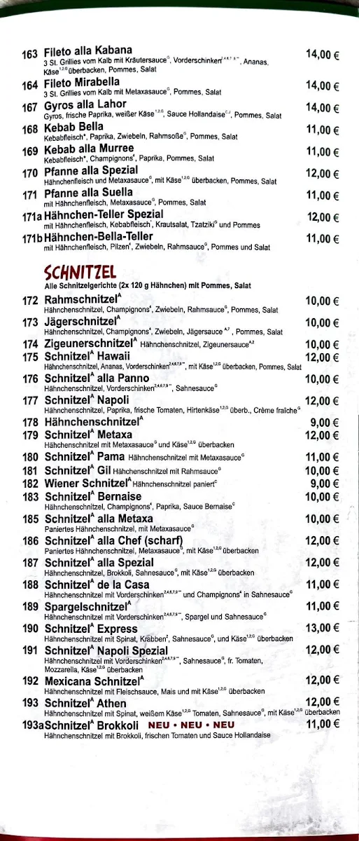Speisekarte, Pizzeria Napoli