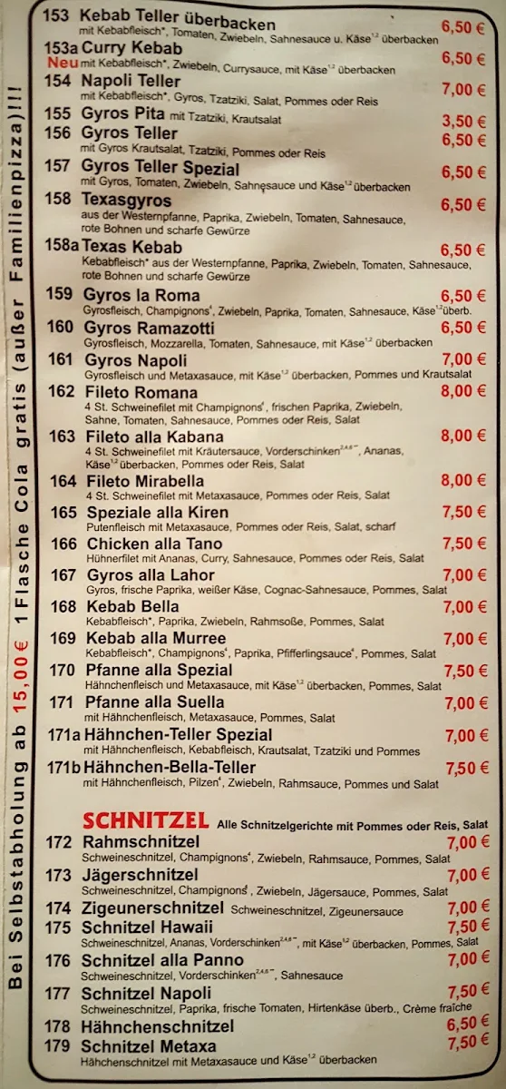 Speisekarte, Pizzeria Napoli