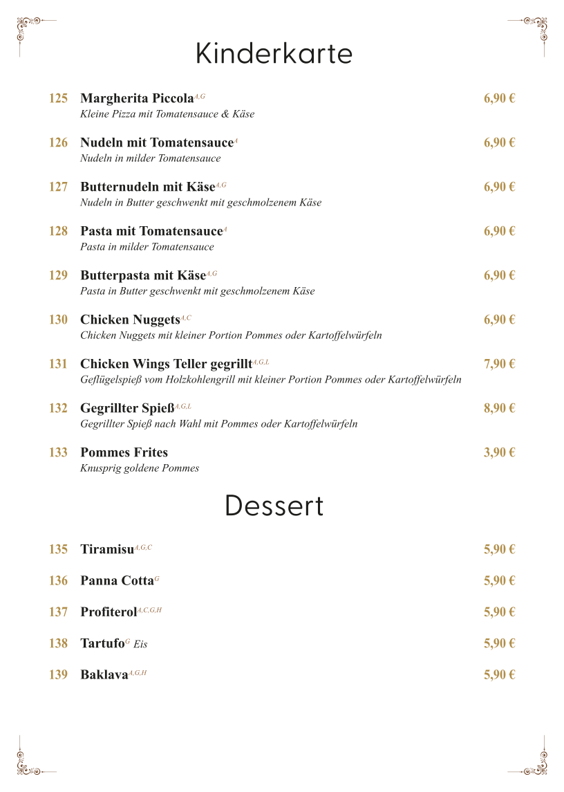 Speisekarte, La Rosa Restaurant Großkarolinenfeld