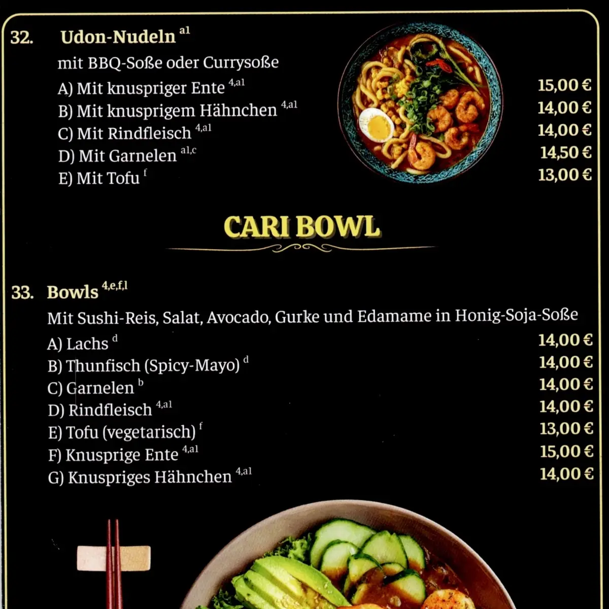 Speisekarte, Imbiss Cari Quán - Asiatische Küche und Sushi Bar Ruhpolding