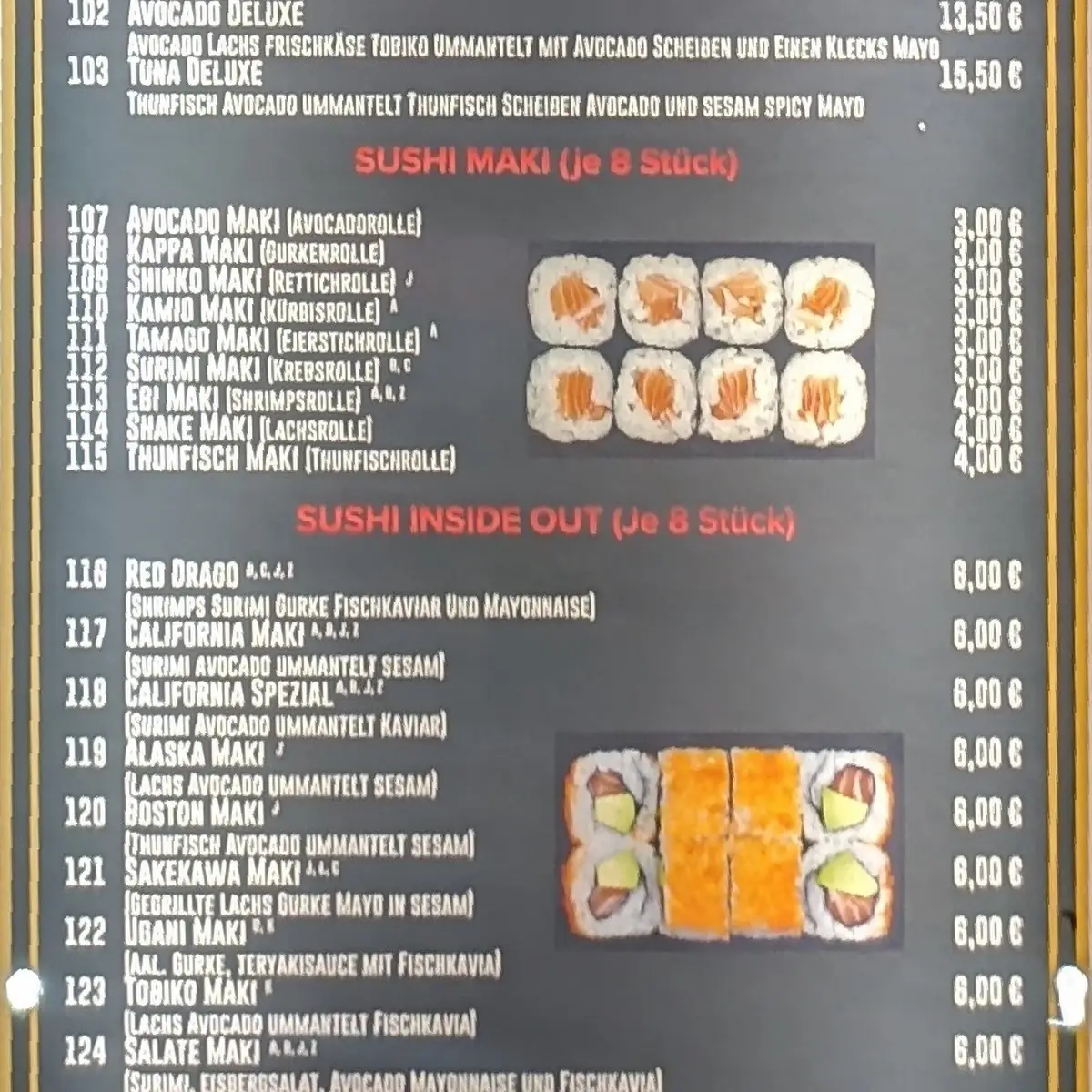 Speisekarte, Imbiss Cari Quán - Asiatische Küche und Sushi Bar Ruhpolding